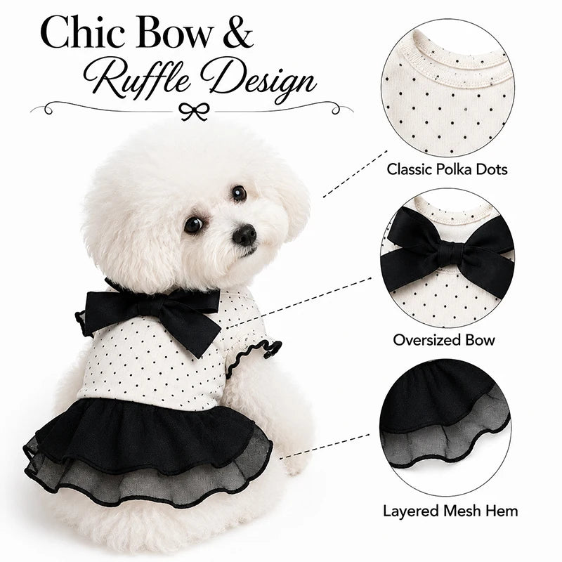 Spring Summer Pet Dress Polka Dot Bow Ruffle Skirt Dog Cat Clothes for Toy Poodle Bichon Pomeranian Puppy Outfit Pet Supplies