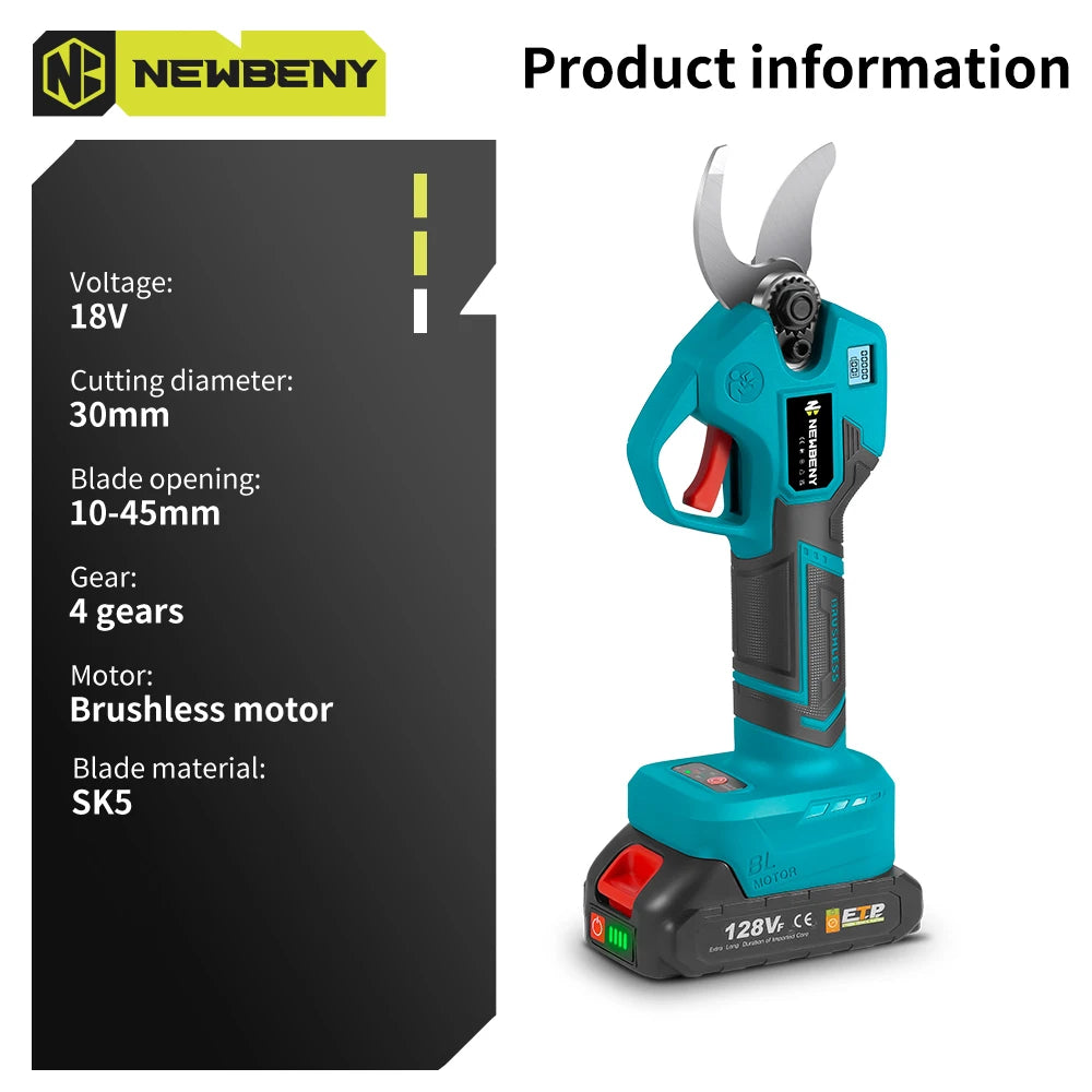 Sécateur électrique sans fil NEWBENY 30 mm, outil de taille pour branches d'arbres fruitiers, compatible avec batterie Makita