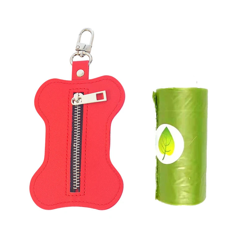 PU Portable Dog Poop Bag Holder Bone-shaped Pet Waste Bag Dispenser for Dogs Pet Trash Bags Dispenser with 1 Roll Poop Bag