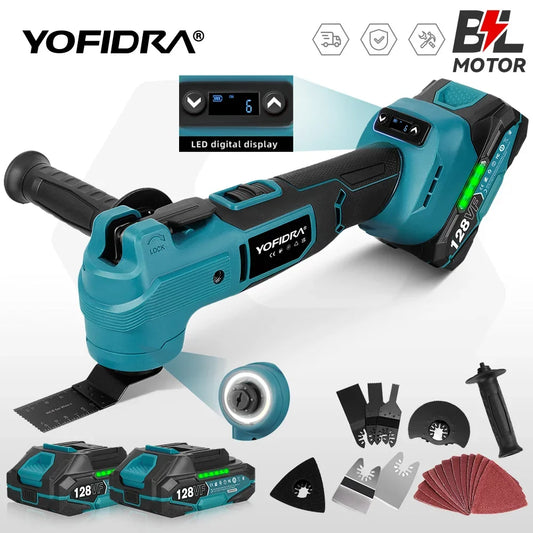 YOFIDRA 1000W Brushless Electric Oscillating Multi Tool AI Speed Contral Cordless Woodworking Power Tool For Makita Battery Pin
