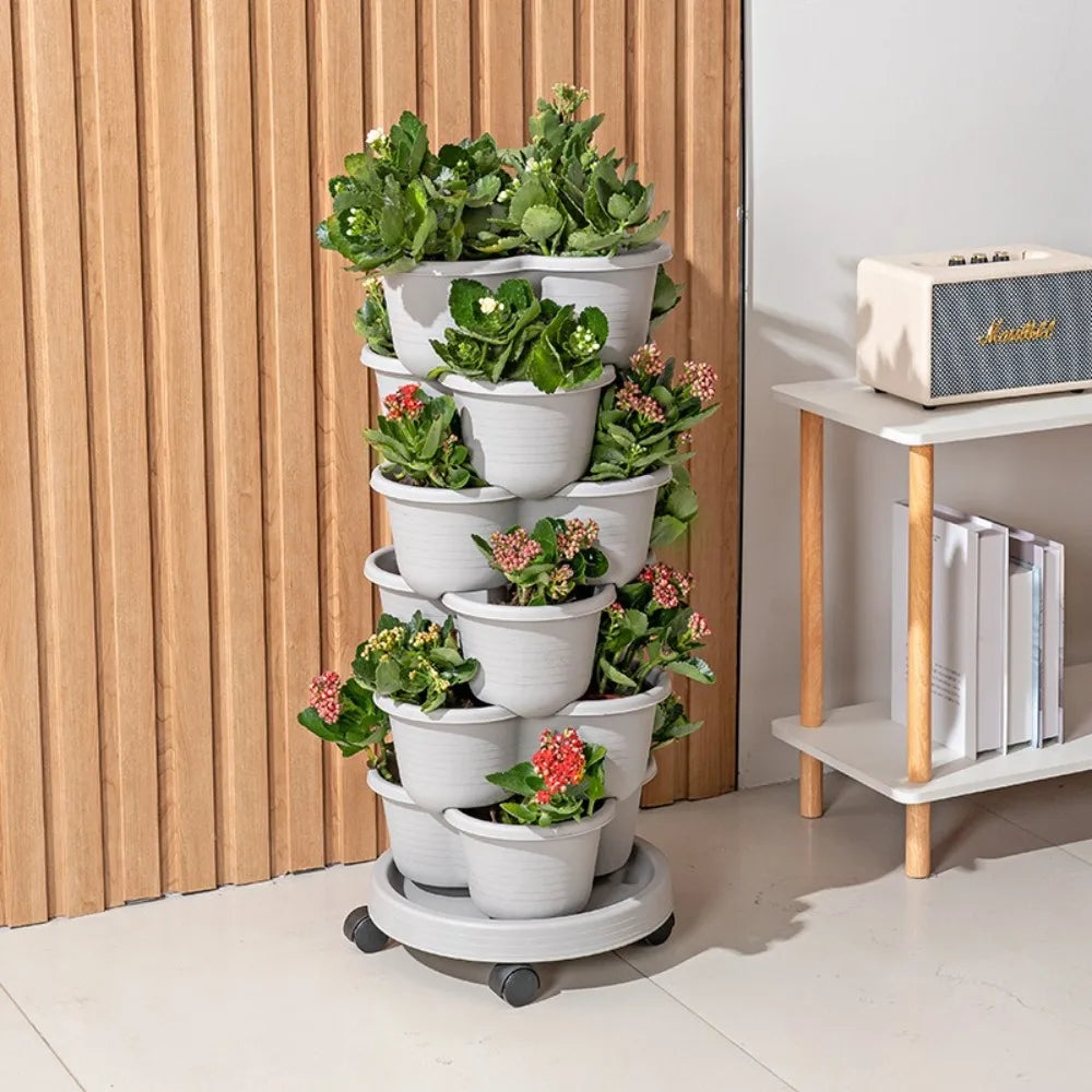 Vertical Stackable Strawberry Planter Tower with Movable Caster Wheel Base - Quality Shopping Centre