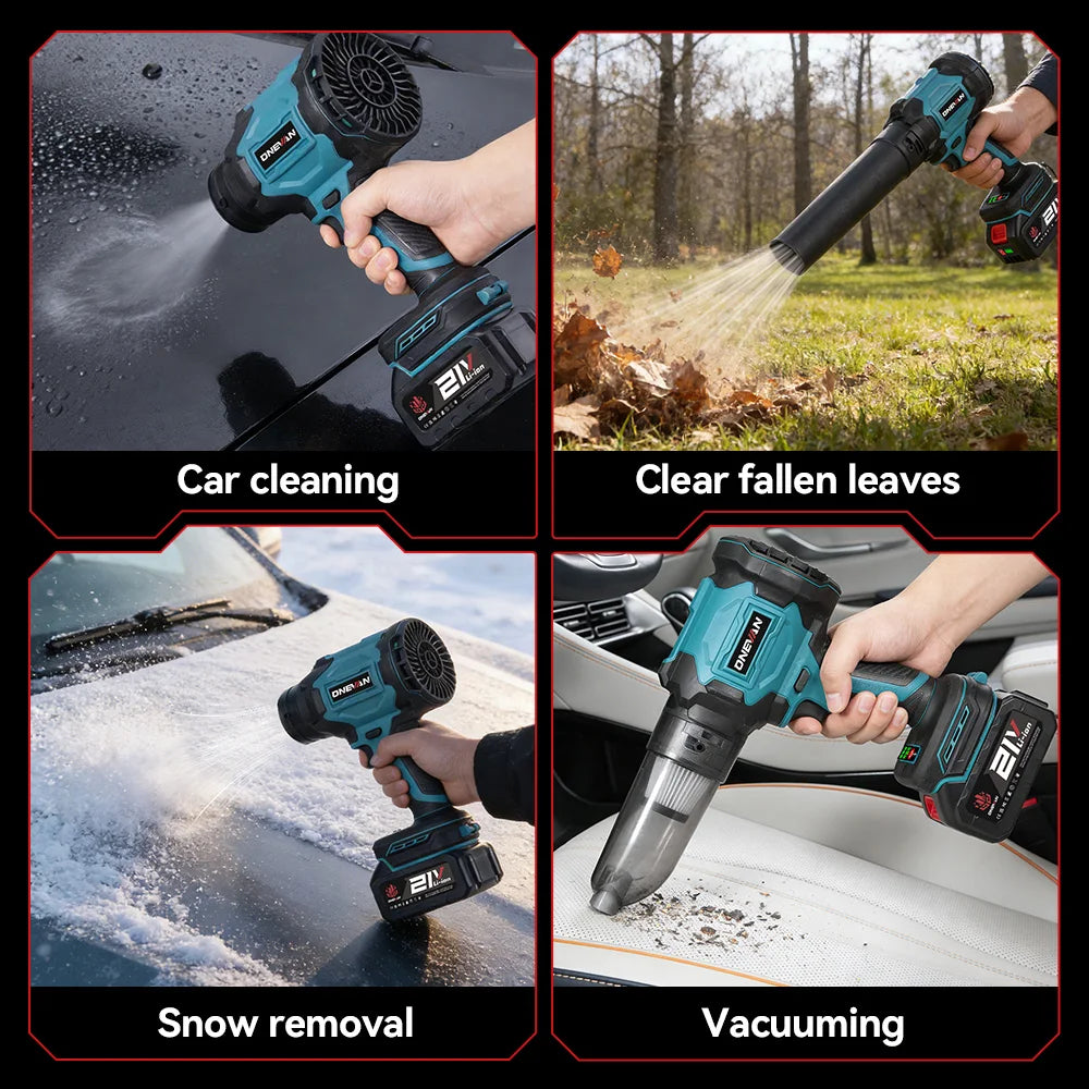 ONEVAN 350M/S Borstelloze Elektrische Turbo Blower Jet Fan 2-in-1 Stofzuigende Bladblazer Stofblaasgereedschap voor Makita 18V Batterij