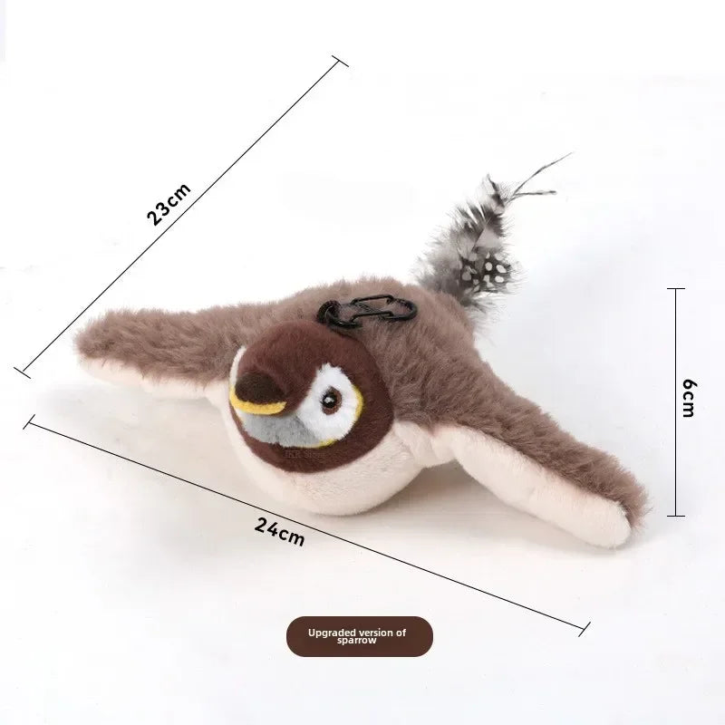 Plush sparrow toy with attached feathers