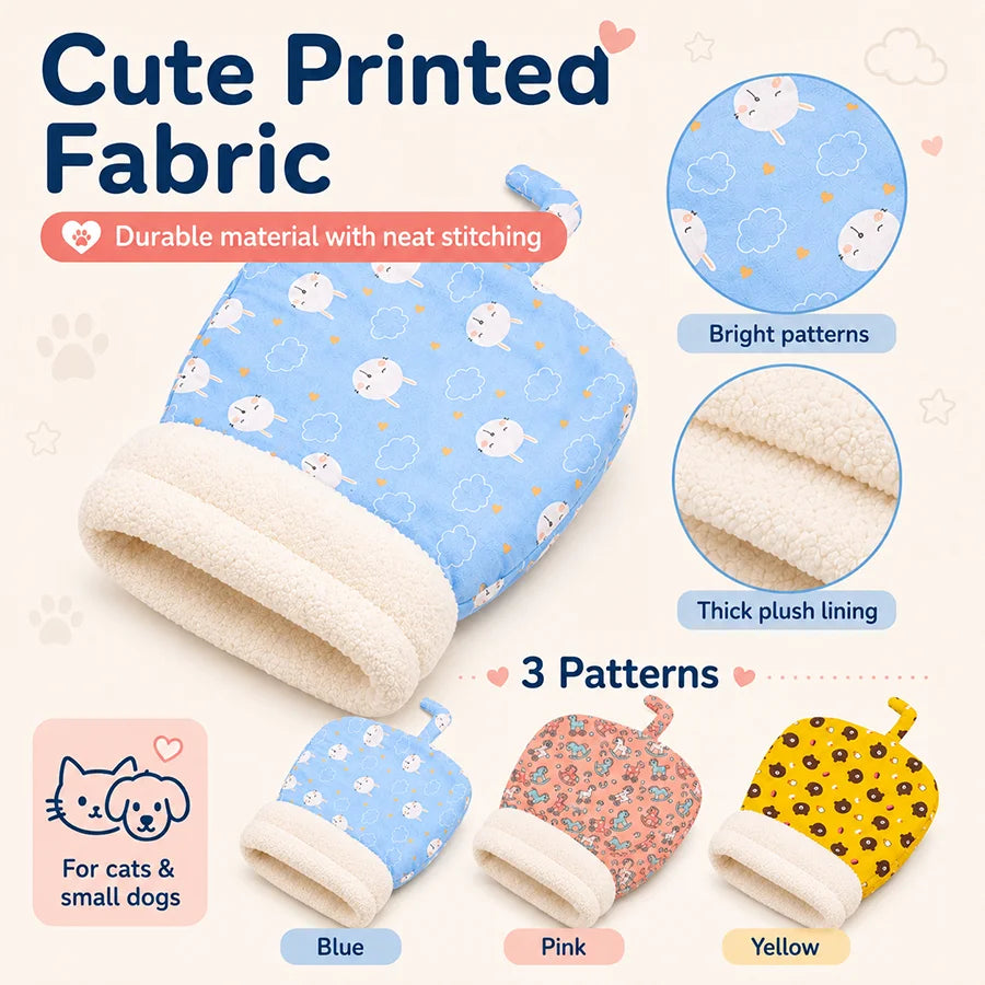 Cat Bed with Soft Fuzzy Lining Semi-Enclosed Winter Cave for Cats Small Dogs Semi-Enclosed Winter Sleeping Kitten Bed