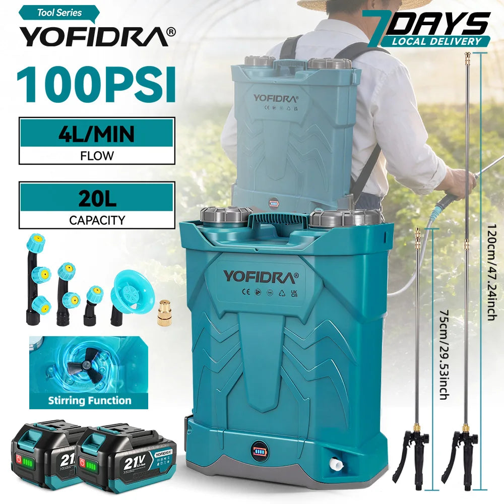 YOFIDRA 20L Elektrische Rugspuit Draadloos Hoge Capaciteit Tuin Gazon Sproeier Irrigatie Gereedschap voor Makita Accu