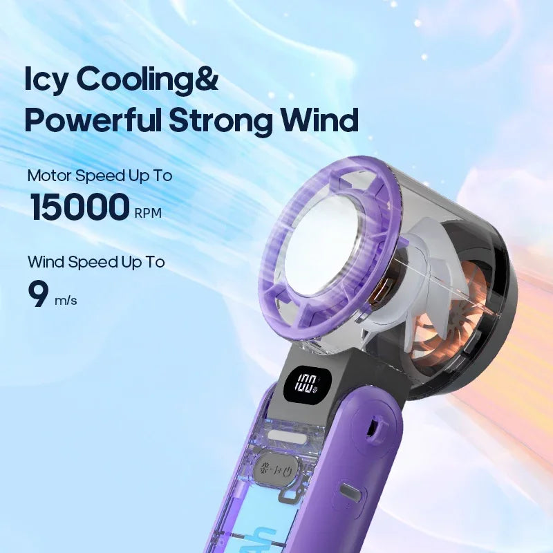 Lenovo Nieuwe draagbare luchtkoeling turboventilator 3600mAh, 100 windsnelheden instelbaar, opvouwbare handventilator voor buiten/studenten met draagkoord
