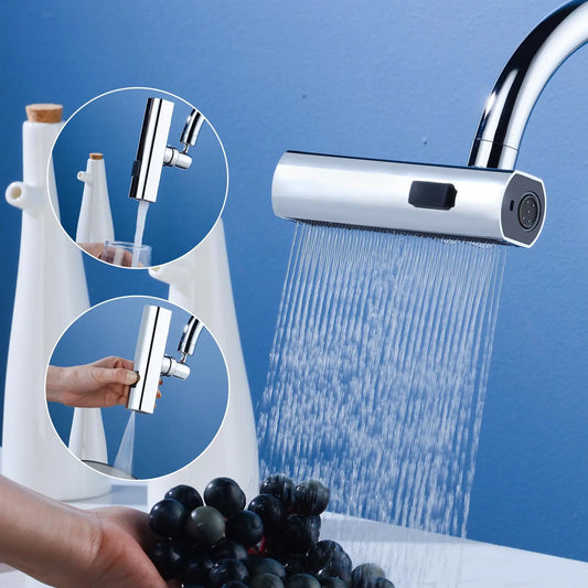 3-in-1 waterval kraanverlenger, anti-spat waterval keukenkraan adapter, 360° draaibaar voor het wassen van groenten en fruit