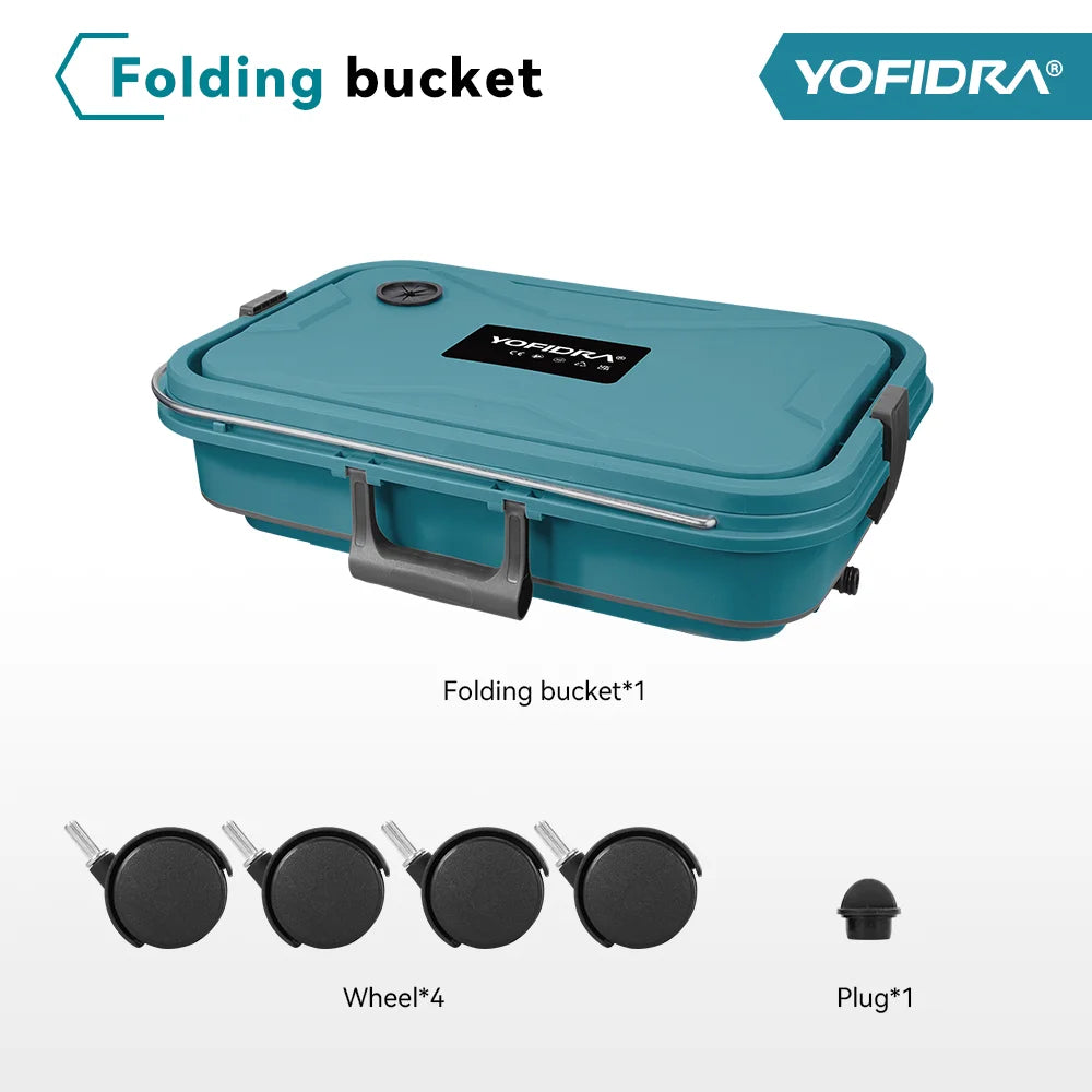 YOFIDRA 6-in-1 100Bar elektrische waterpistool met 22L inklapbare emmer, hogedrukreiniger voor thuis en auto, geschikt voor Makita 18V-accu