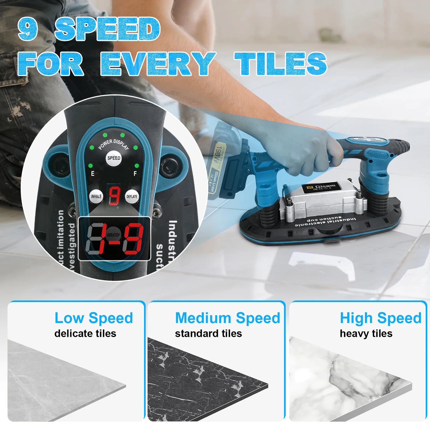 Gisam 500KG Tile Installation Tool Slip-proof Vibration Machine Vibrator Tiling Leveling Laying 9 Speeds For makita battery pins
