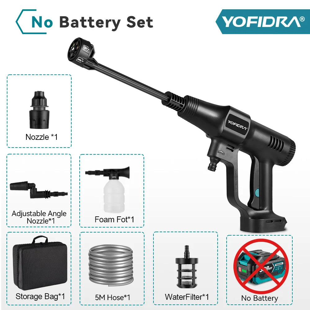 YOFIDRA 6 IN1 High Pressure Car Water Spray Gun 200Bar Cordless Garden Washing Machine Cleaner Power Tool For Makita Battery Pin