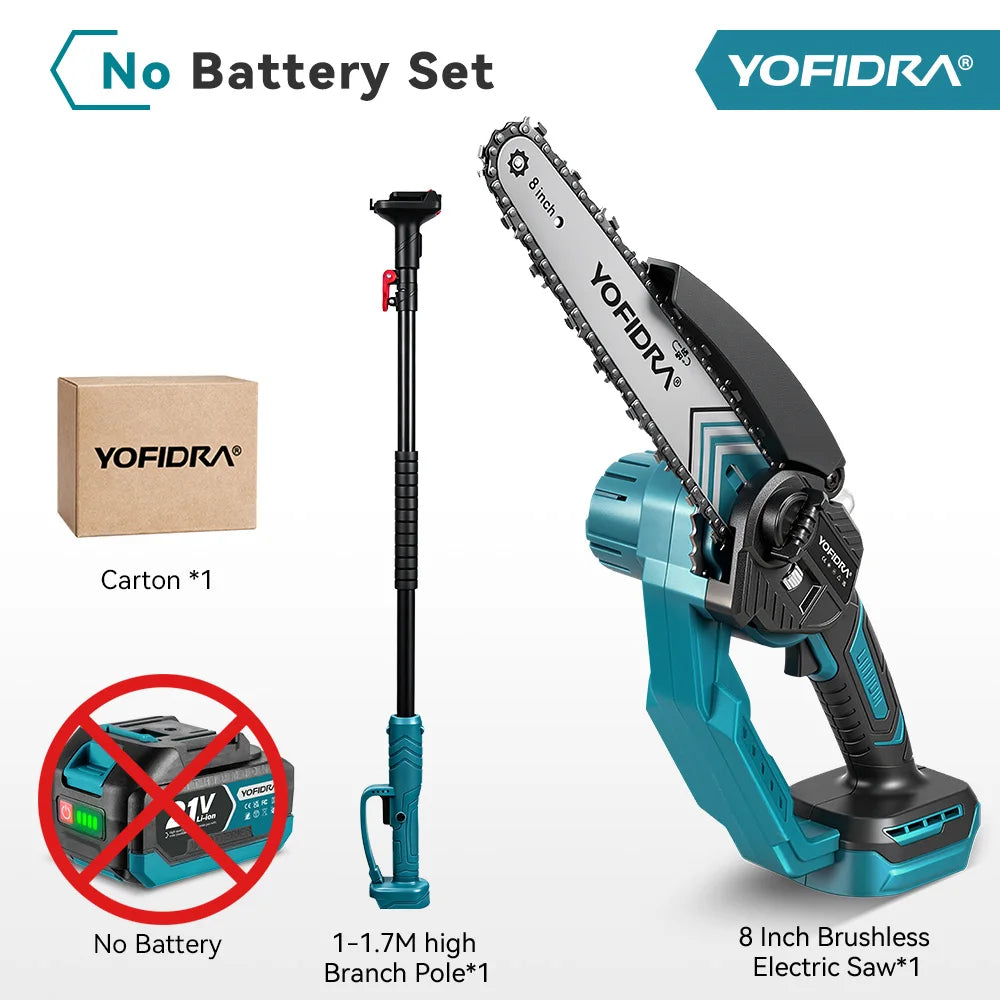 YOFIDRA 5000W Brushless Telescoping Pole High Branch Saw Electric Chainsaw Woodworking Power Tool for 18V 21V Battery Pin