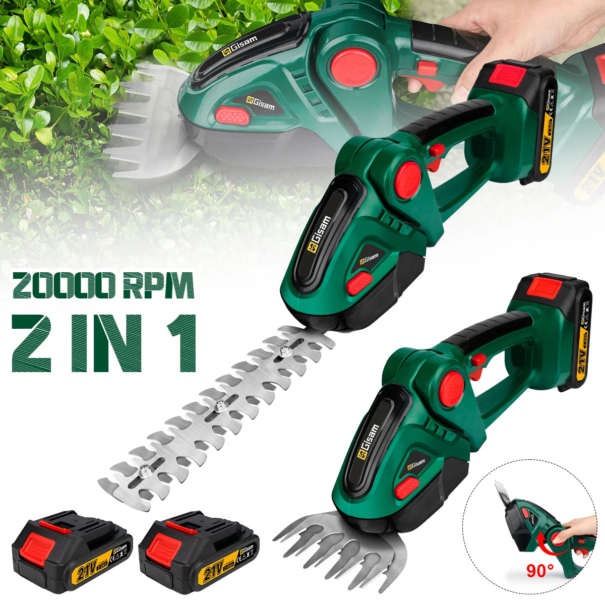 Taille-haies électrique 2 en 1 Gisam, 20 000 tr/min, tondeuse à gazon portative domestique, cisaille de jardin, outil électrique pour batterie Makita 18 V