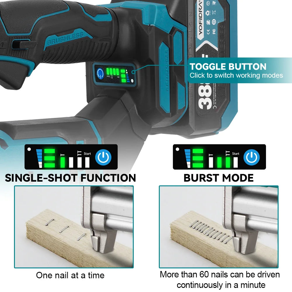 YOFIDRA F30 422J Borstelloze Elektrische Nagelmachine 2-in-1 Multifunctioneel Framing Nietpistool Accugereedschap voor Makita 18V Accu