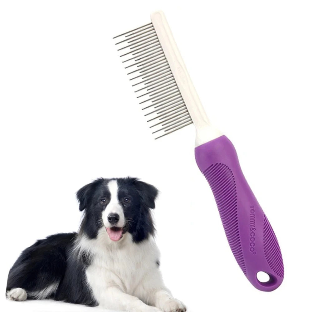 Peigne violet pour chiens et chats avec dents en acier inoxydable à poils longs et courts pour éliminer les nœuds et les emmêlements