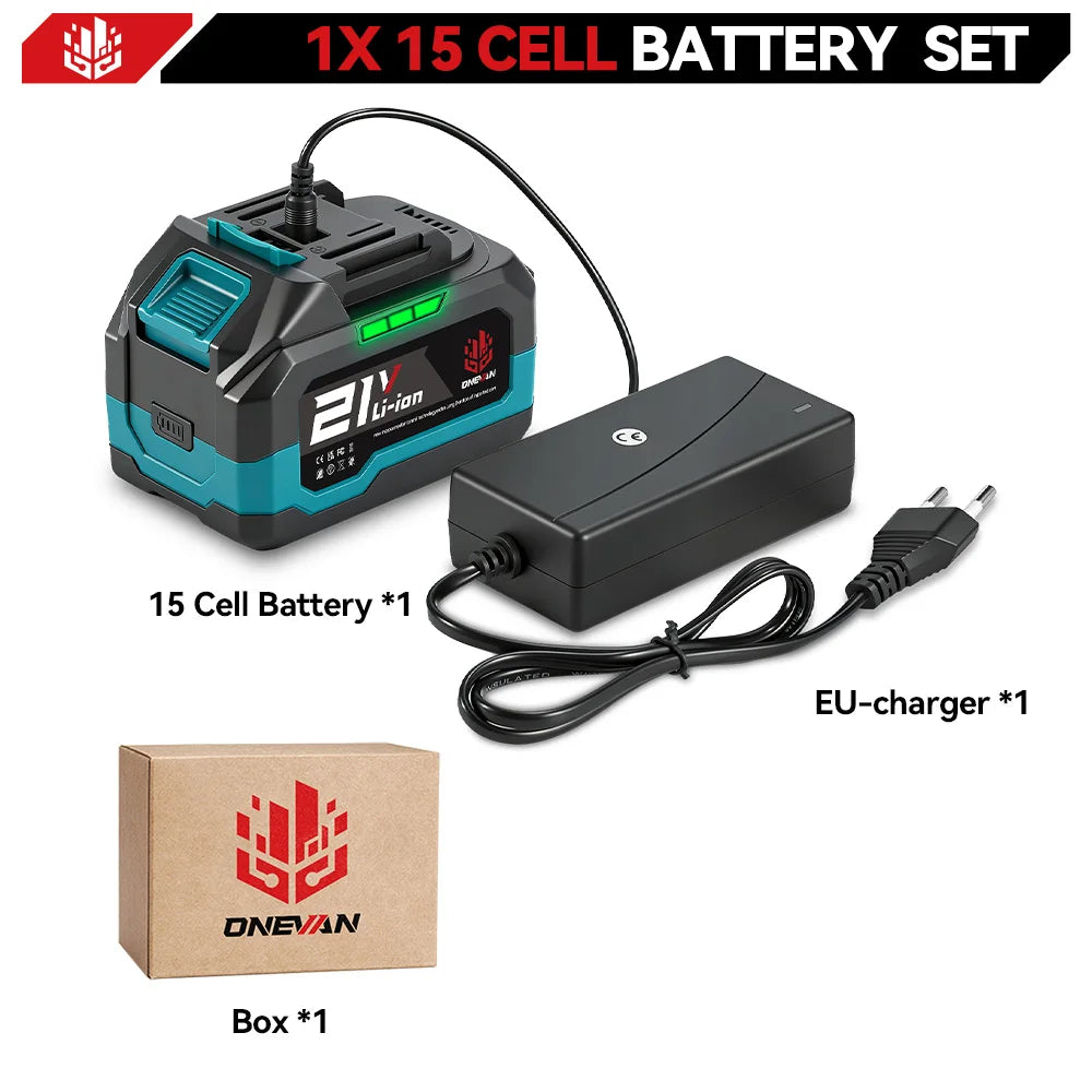 Batterie au lithium rechargeable ONEVAN 21V 22500mAh 15000mAh pour outils électriques sans fil, compatible avec les batteries Makita 18V