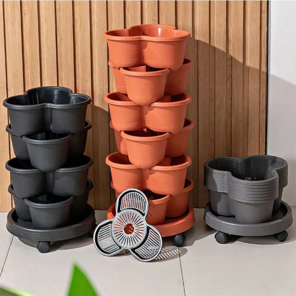Vertical Stackable Strawberry Planter Tower with Movable Caster Wheel Base - Quality Shopping Centre