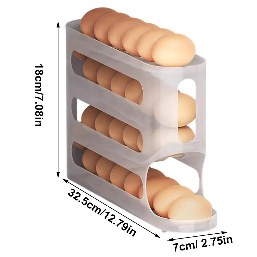 Egg Storage Box 4 Layers Automatic Egg Rack Rolling Egg Holder Food Grade Space-Saving Egg Organizer Large Capacity Egg