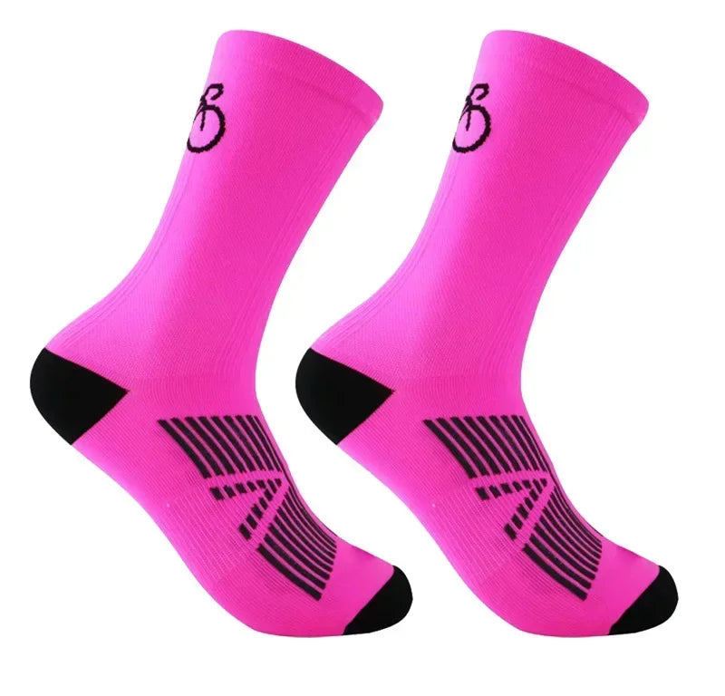 2 Pairs Unisex Breathable Cycling Socks MTB Road Bicycle Outdoor Sports Racing Compression mid Tube Socks for Men And Women
