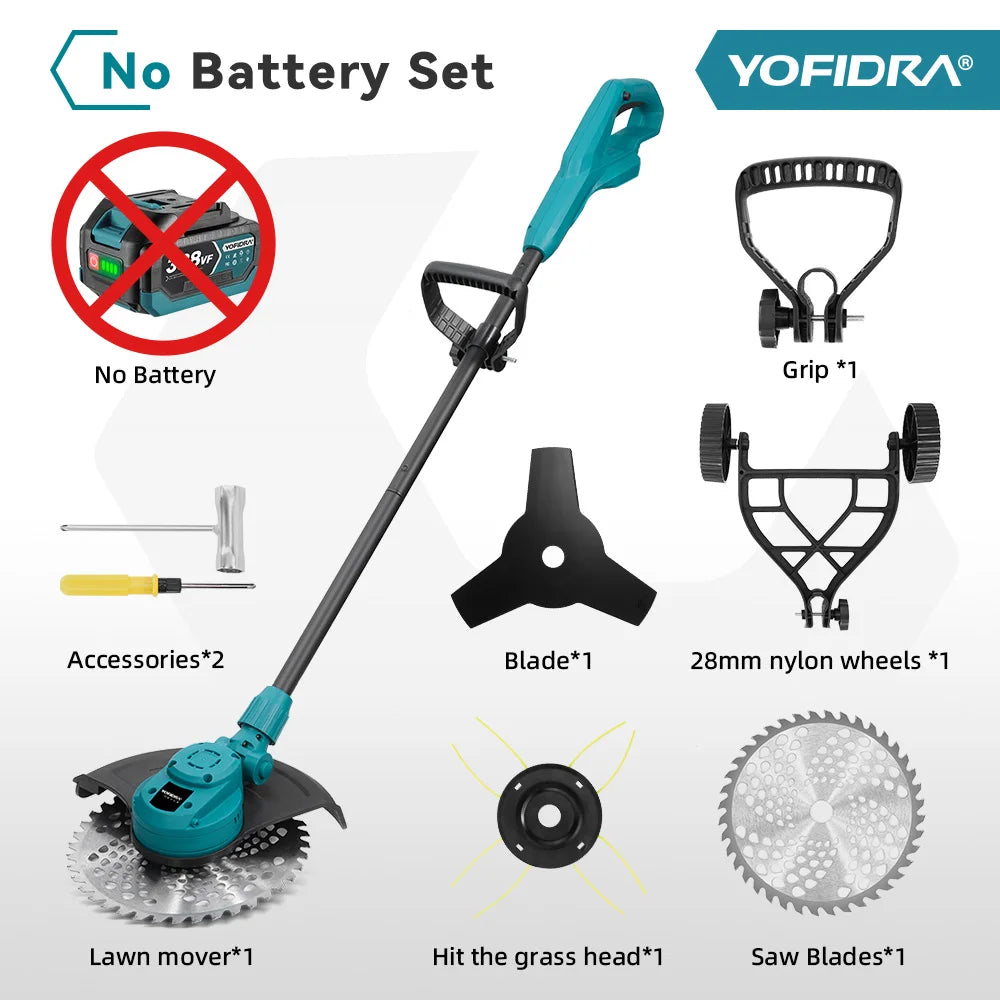 YOFIDRA 6000W 10Inch Brushless Electric Lawn Mower Foldable Grass Cutter Trimmer Garden Power Tool For Makita 21V Battery Pin