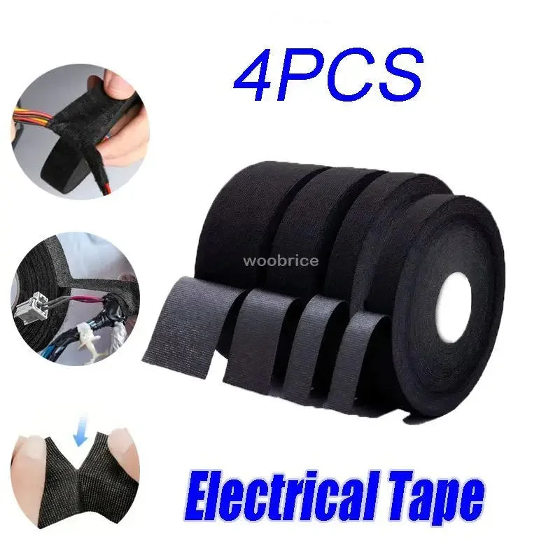 1-5pcs Electrical Cable Fabric Tape Resistant Harness Black Electric Insulating Tape Waterproof Automotive Fabric Cloth Tape