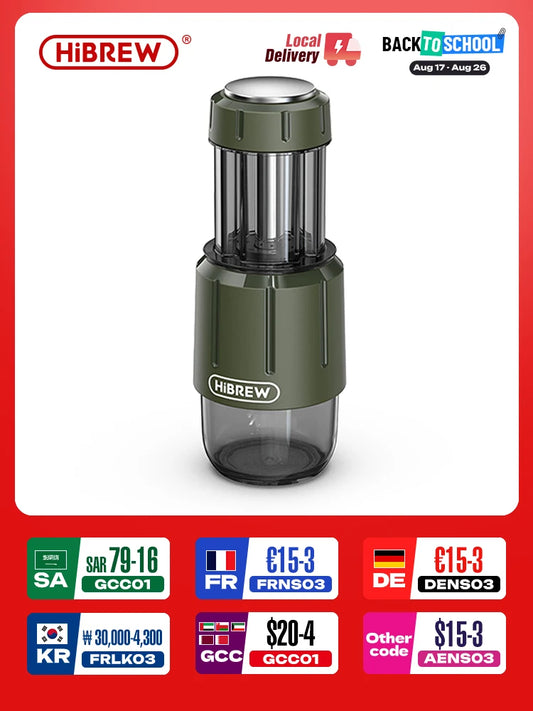 HiBREW 2-in-1 draagbare koffiemachine, handmatige espressomaker voor warm/koud water, voor capsules & gemalen koffie, handmatige pers H4D