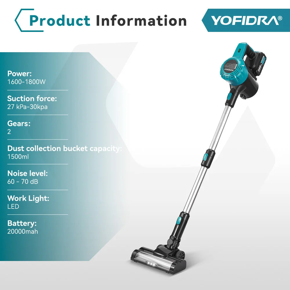 YOFIDRA 1500ML Borstelloze Elektrische Stofzuiger 27-30KPA Oplaadbare Stofafzuiger Reinigingsgereedschap voor Makita Accu Pin