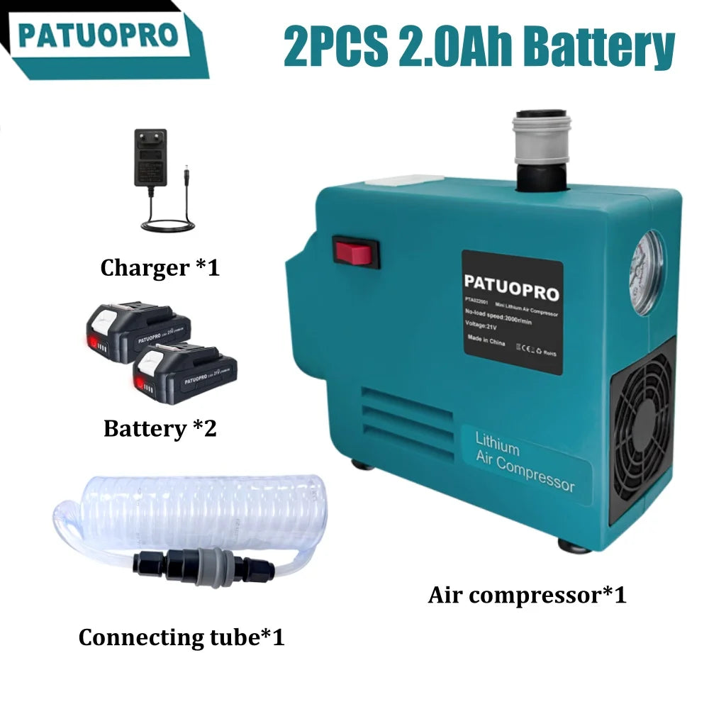 PATUOPRO Draagbare Elektrische Luchtcompressorpomp Hoge Druk Met Manometer Voor Houtbewerkingsspijkerpistool Voor Makita 18V Accu
