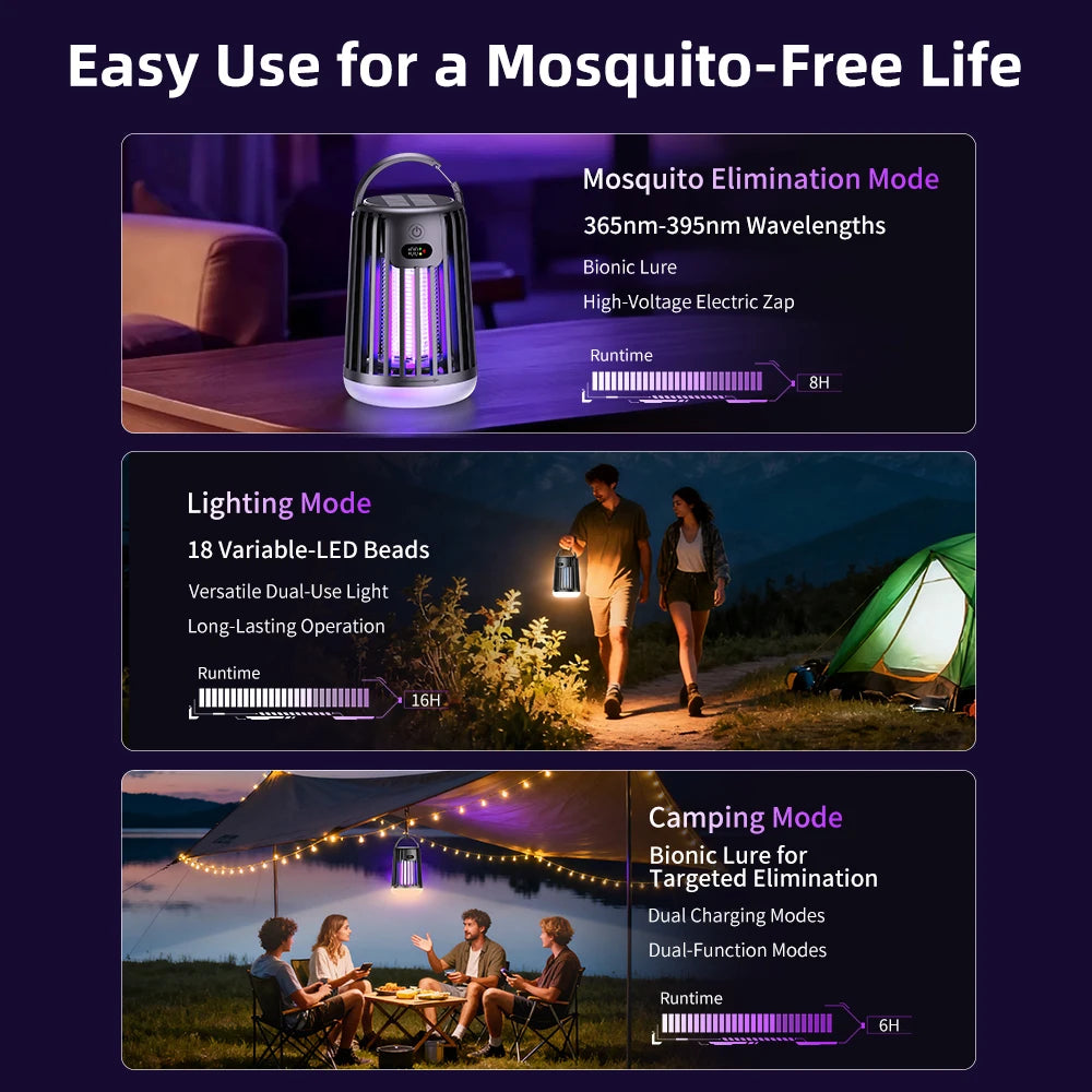 Solar Garden Light Fly Zapper Outdoor Solar Powered with Street Light ﻿ Insect Fly Trap Garden Rechargeable mosquito killer lamp