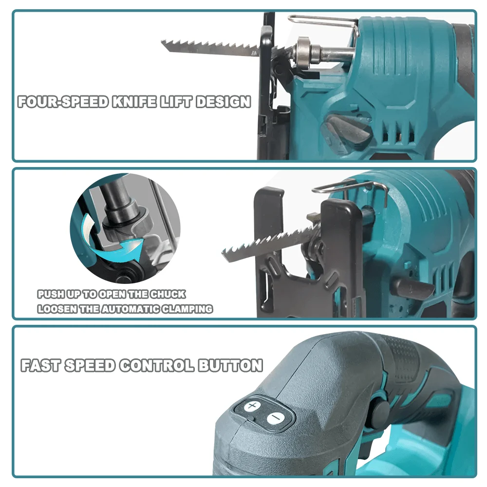 Koolborstelloze elektrische decoupeerzaag, snelle zaagbladwissel, verstelbaar, voor houtbewerking, snoerloos, 4 variabele snelheden, 65 mm, elektrisch gereedschap voor Makita 18V-accu