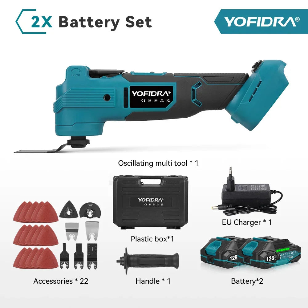 YOFIDRA 1000W Borstelloze Elektrische Oscillerende Multitool AI Snelheidsregeling Accu-gereedschap voor Houtbewerking Geschikt voor Makita Accu