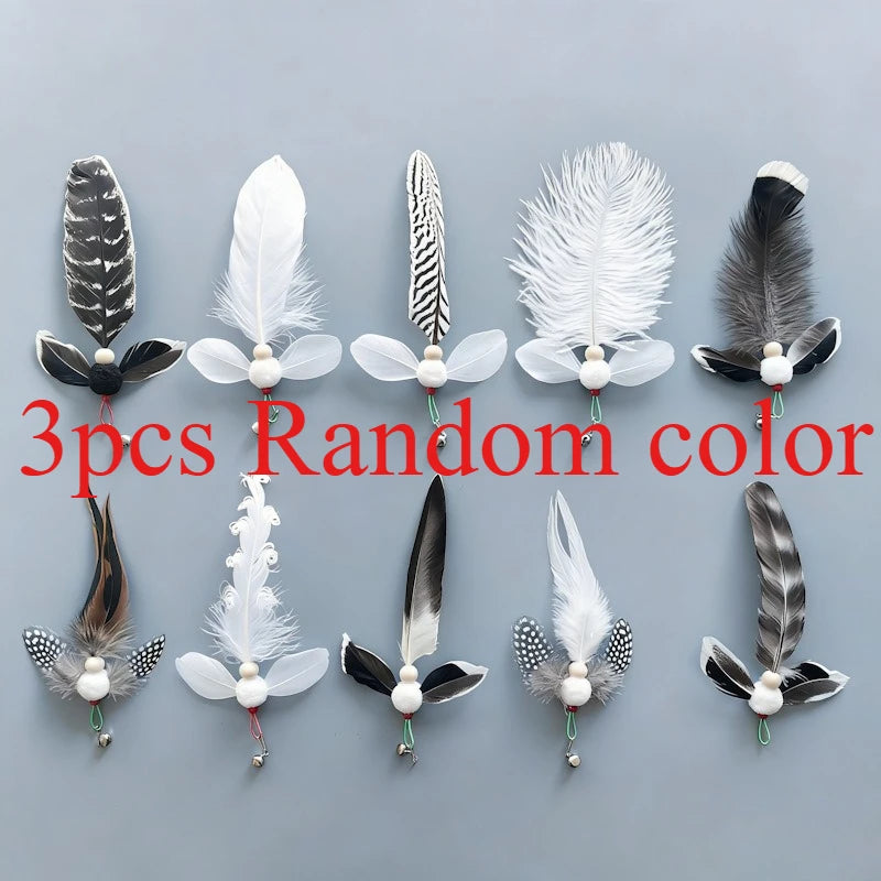 Lot de 3/5 plumes d'insectes artificiels de couleurs aléatoires, accessoires pour jouets à teaser pour chat, têtes de rechange pour cannes à pêche pour animaux