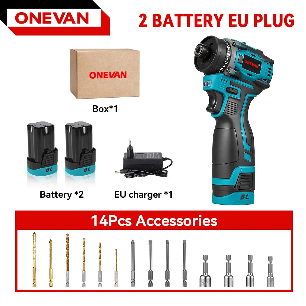 ONEVAN 3 IN 1 Brushless Electric Drill Screwdriver 80NM 1600 RPM Brushless impact screwdriver For Lithium Battery