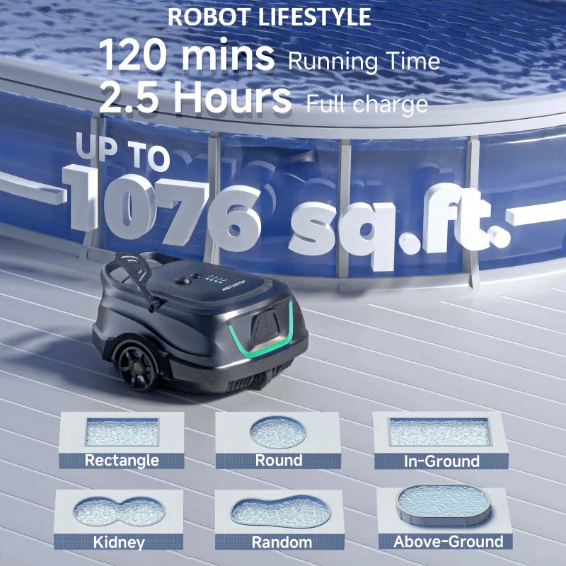 Robot nettoyeur de piscine sans fil WYBOT A1, nettoyage programmé pour le fond et les parois, filtration double couche, autonomie de 120 minutes