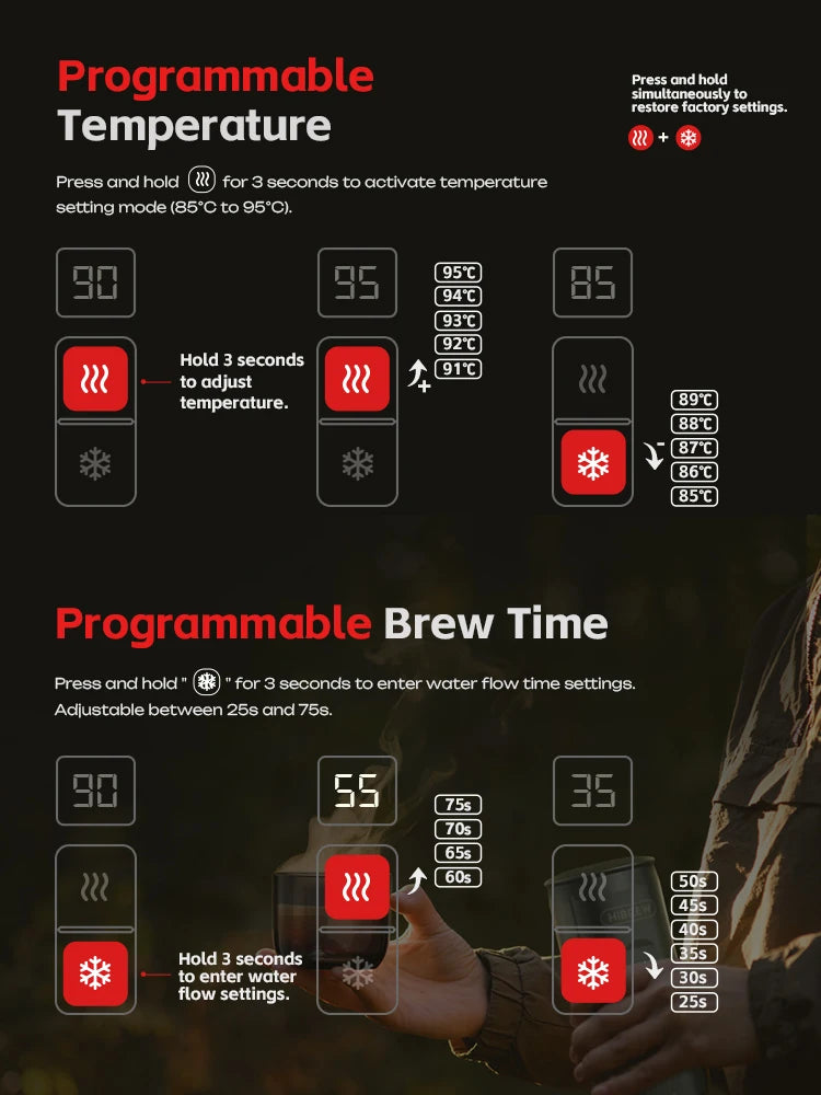 HiBREW H4C Draagbare Espressomachine 3-in-1 Koffiezetapparaat voor op reis, 7500mAh Lithium-accu, zelfverwarmend, geschikt voor NS/DG-capsules & gemalen koffie