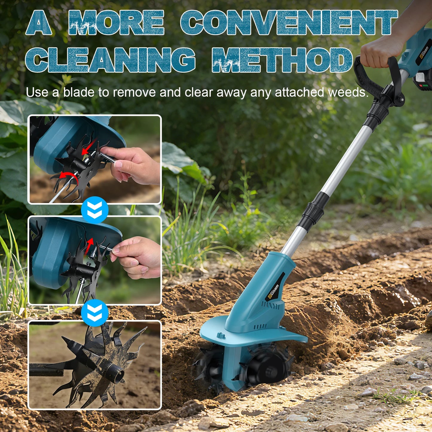 Gisam Brushless Electric Garden Tiller Lawn Mower Rototiller For Soil Cultivation Garden Power Tool For Makita 18v Battery Pin