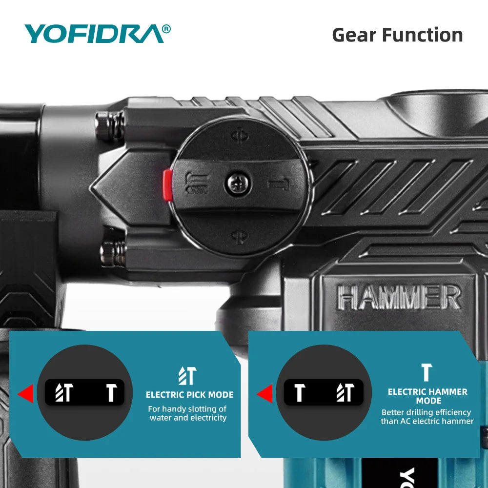 YOFIDRA 2200W Brushless Electric Hammer Impact Drill 26MM Multi-function Screwdriver Rotary Power Tool For Makita Battery Pin