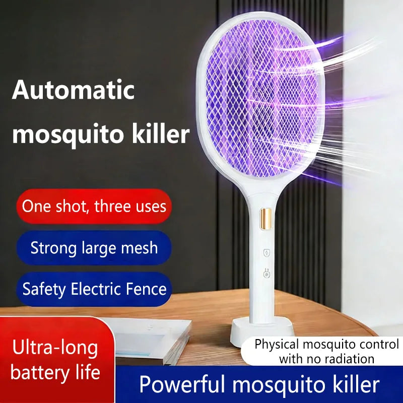 Raquette anti-moustique électrique 2-en-1 Lenovo, lampe tue-moustique pliable, piège à moustiques automatique, raquette rechargeable