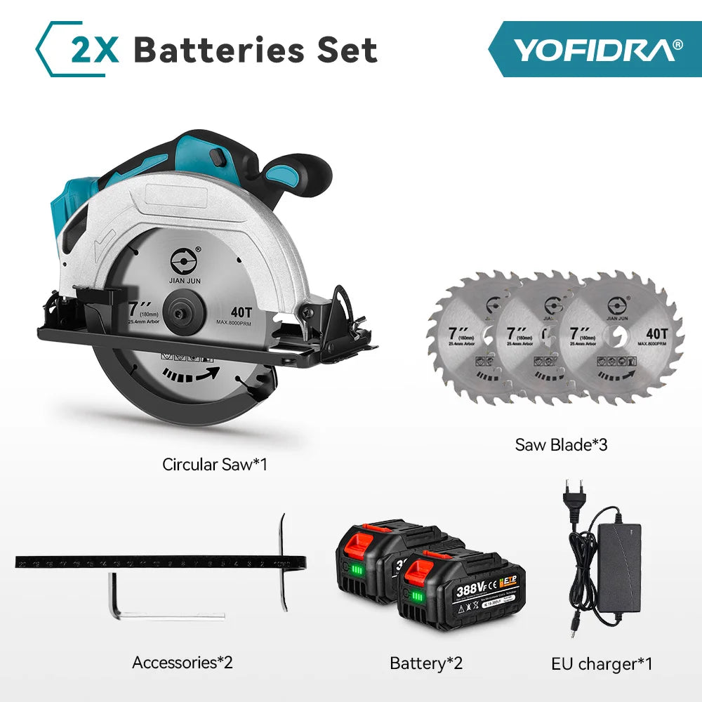 YOFIDRA 185MM Brushless Electric Circular Saw Rechargeable Household Saw Multifunction Cutting Machine For Makita Battery Pin