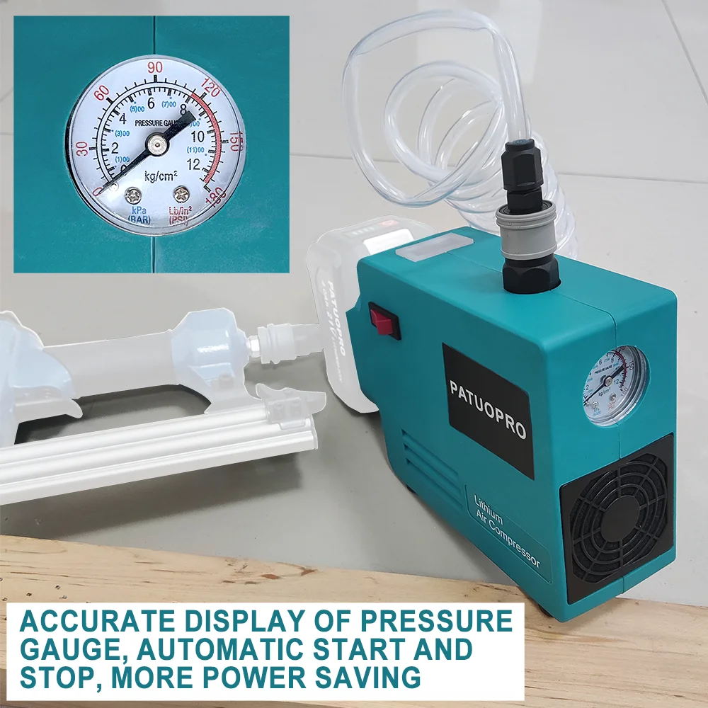 PATUOPRO Draagbare Elektrische Luchtcompressorpomp Hoge Druk Met Manometer Voor Houtbewerkingsspijkerpistool Voor Makita 18V Accu