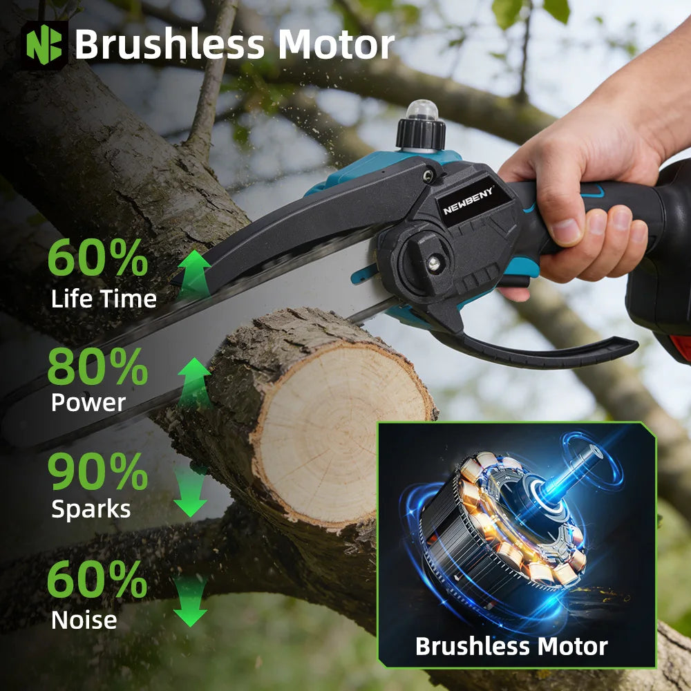 NEWBENY 8 inch elektrische kettingzaag telescopische steel 2-in-1 takkenzaag, tuingereedschap voor 18V 21V batterij-aansluiting