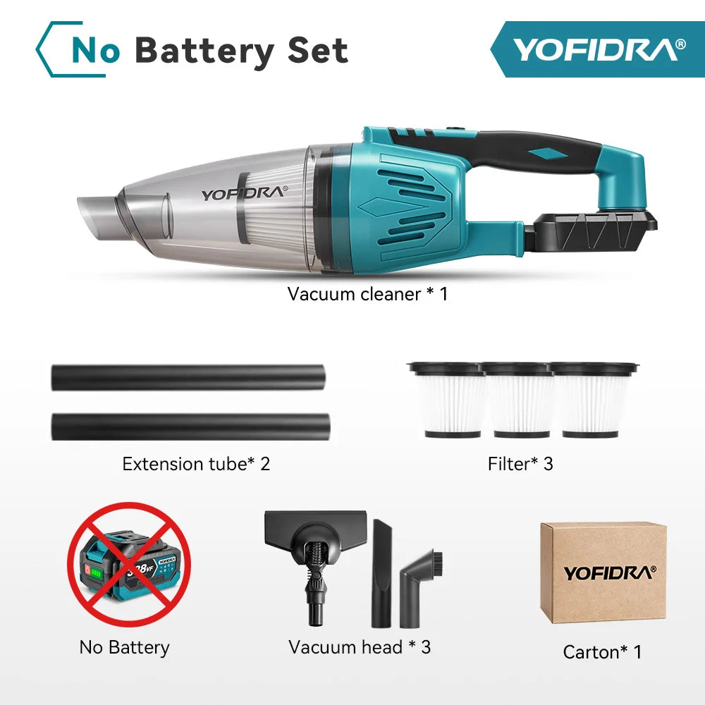 YOFIDRA 1500W 4-in-1 draadloze elektrische stofzuiger, 12KPA, reinigingsgereedschap voor huis en auto, inclusief 3 filters, voor Makita-accu