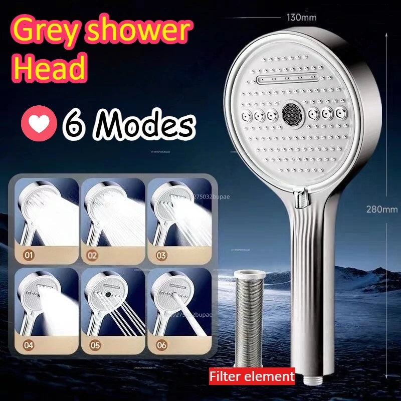 Filter Shower Head High Pressure 6 Spray Modes Chlorine Removal Handheld Water Saving Rainfall SPA Showerhead for Bathroom Hotel