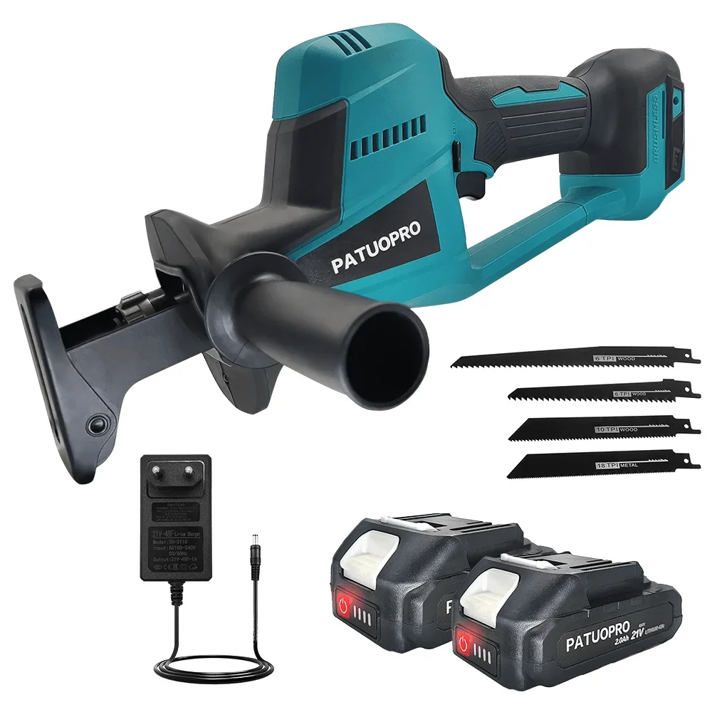 Borstelloze 22 mm draadloze oplaadbare reciprozaag met 4-delige zaagbladenset voor hout/metaal/pvc-snijder, geschikt voor Makita 18V-accu