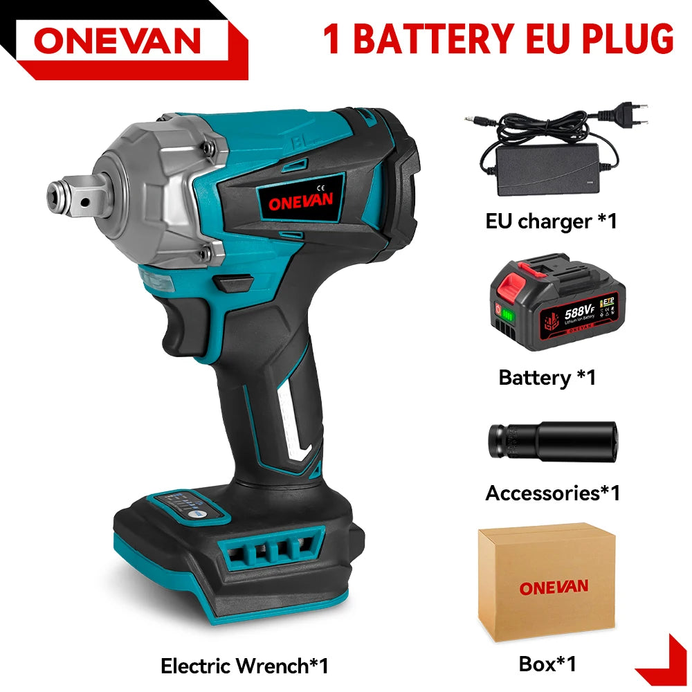 ONEVAN 1200N.M Torque Brushless Electric Impact Wrench 1/2 Inch Cordless Electric Wrench Power Tools For Makita 18V Battery Pin