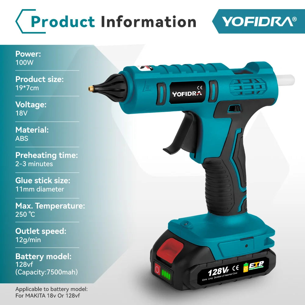 YOFIDRA 260° Hetelijmpistool 100W Elektrisch Mini Lijmpistool voor Hoge Temperaturen Thermisch Reparatiegereedschap voor Makita 18-21V Accu