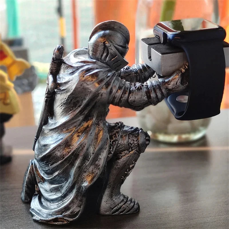 Watch Stand Charging Dock for Apple Watch, Cartoon Charging Desktop Bracket Smartwatch Holder，Black Warrior Figurine Support