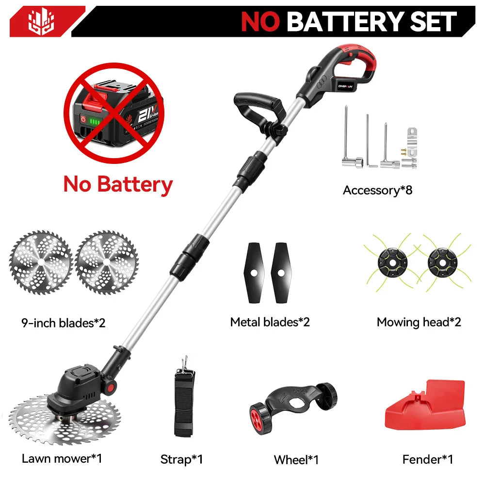 TONDEUSE À GAZON ÉLECTRIQUE SANS FIL ONEVAN 9 POUCES, 40 000 TR/MIN, MOTEUR SANS BALAIS, OUTIL DE JARDINAGE POUR BATTERIE MAKITA 18V