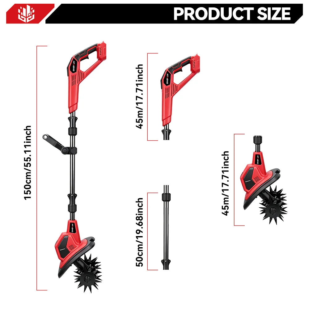 Motobineuse électrique sans balais ONEVAN 36000 tr/min, cultivateur, tondeuse à gazon, motoculteur pour le travail du sol, outil compatible avec batterie Makita 18V