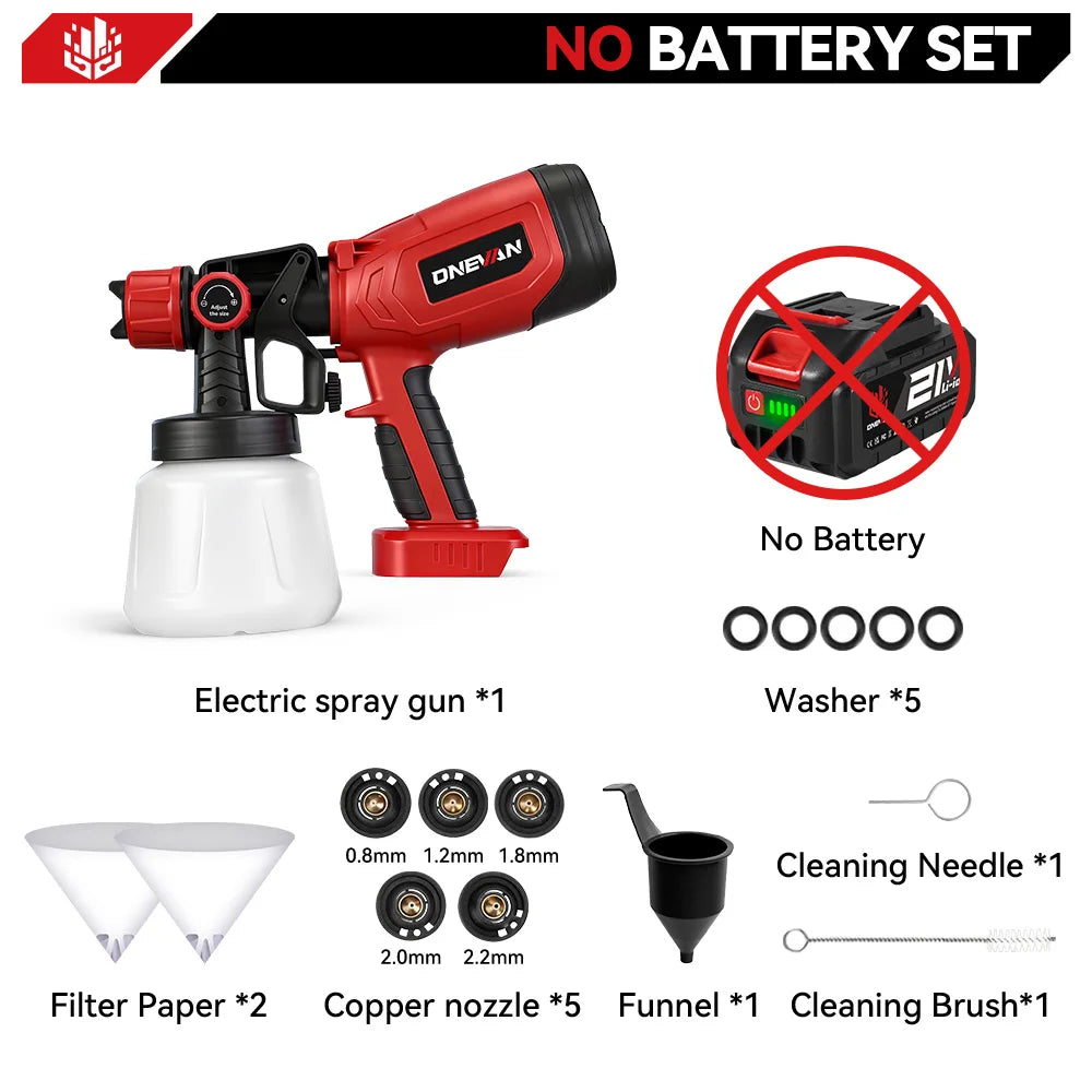 ONEVAN 1400ML Elektrisch Spuitpistool Draadloze Verfspuit voor Thuisgebruik Auto Meubels Staalcoating Airbrush Geschikt voor Makita 18V Accu
