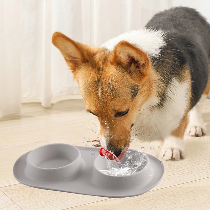 Non-slip Pet Dog Bowl Double Dog Feeder Silicone Pet Drinking Bowl for Small Medium Large Dogs Durable Puppy Slow Feeder